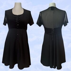 UNIF Sheer and Velvet Black Babydoll Dress Corset Empire Waist size Large Goth